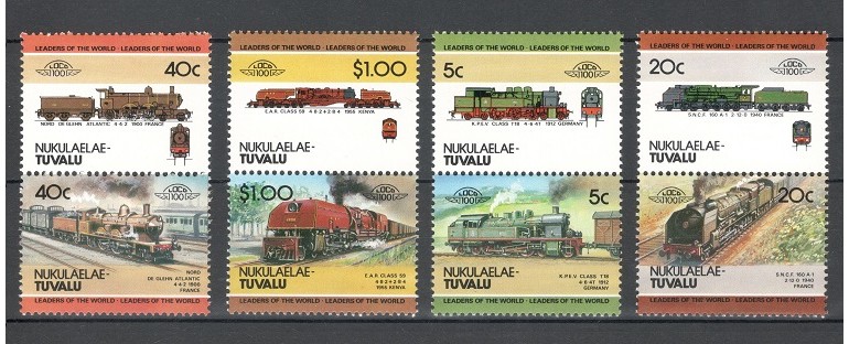 NUKULAELAE TUVALU 1984 - TRENURI, LOCOMOTIVE - SERIE DE 8 TIMBRE - NESTAMPILATA - MNH / trenuri405